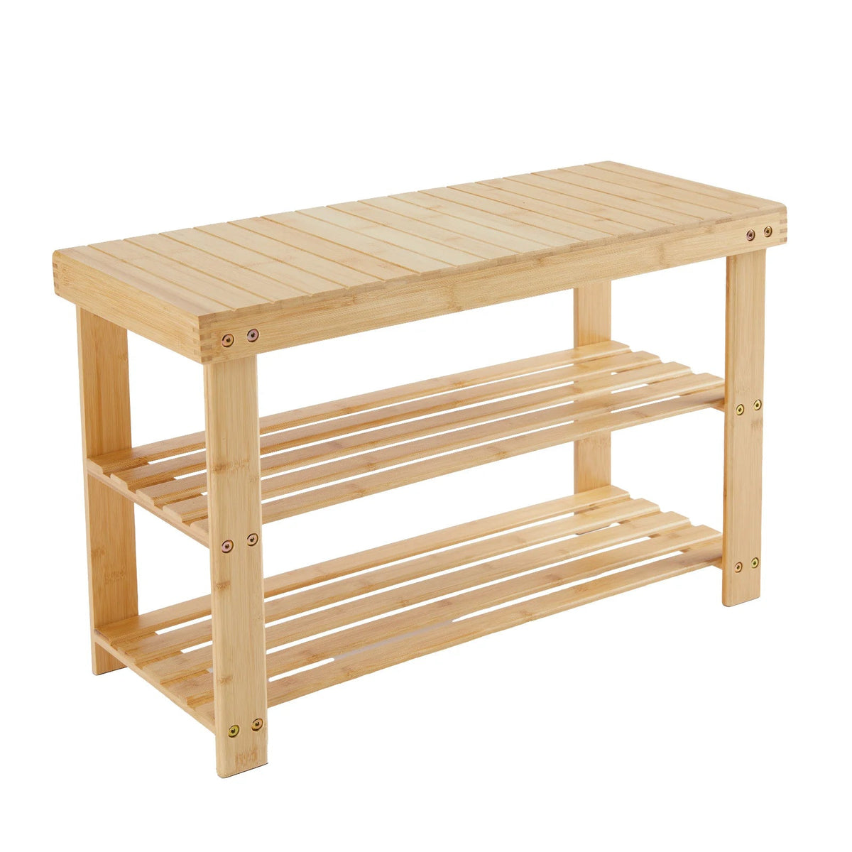 JHK 3-Tier Bamboo Entryway Benches Living Room Shoe Rack Bench Holds Up to 286 lb Storage Organizer for Bedroom Balcony - Smoothy Home