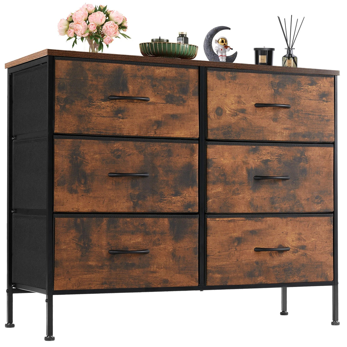 JHK 6 Fabric Drawers Nightstand For Bedroom Bedside Sofa Table With Storage Closet Chest Clothes Display Cabinet Furniture - Smoothy Home