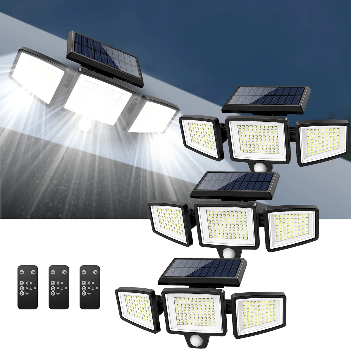 Outdoor Waterproof Solar Light with Motion Sensor 3-Head 200+ LEDs Security Light for Porches Garages Yard Entrances - Smoothy Home