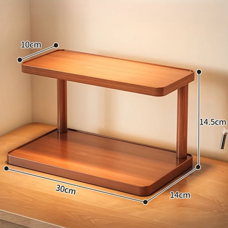 Versatile 2-Tier Wooden Storage Rack for Kitchen & Tea Room - Countertop Organizer with Decorative Handles, Ideal for Spices - Smoothy Home