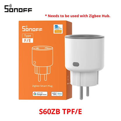 1-4 PCS SONOFF S60ZB EU iPlug Zigbee Smart Plug Energy Monitoring Wireless Socket Timer Smart Switch Work With Google Home Alexa - Smoothy Home