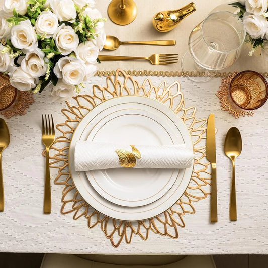 10 PCS Gold Placemats Set of Table Mats Gold Charger Plates Place Mats & 8 Pcs Coasters Wipeable Modern Holiday Round Placemats for Christmas Thanksgiving Farmhouse Wedding Dining Table Setting Decor - Smoothy Home