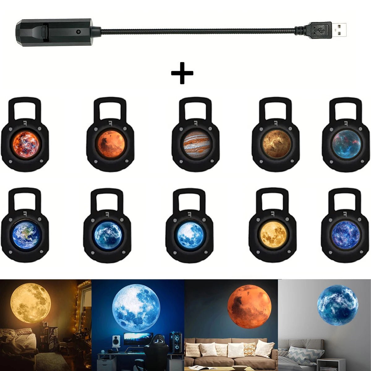 10 planet projection, USB projection ceiling atmosphere night light, suitable for bedroom and living room - Smoothy Home
