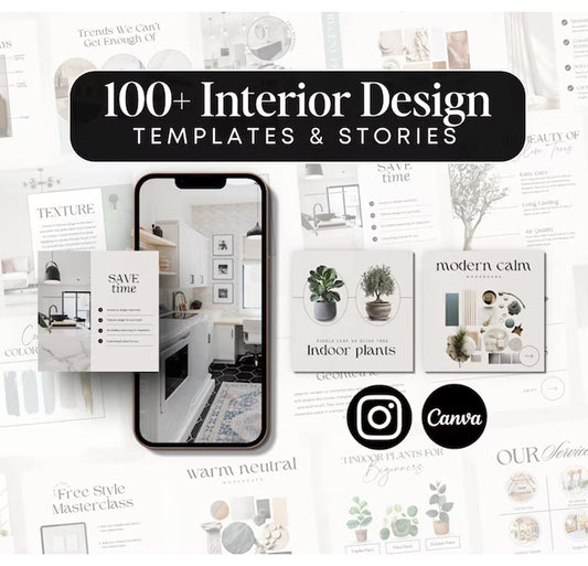 100+ Interior Design Templates & Stories | Canva Editable Instagram Posts & Stories | Home Decor Content Bundle - Smoothy Home