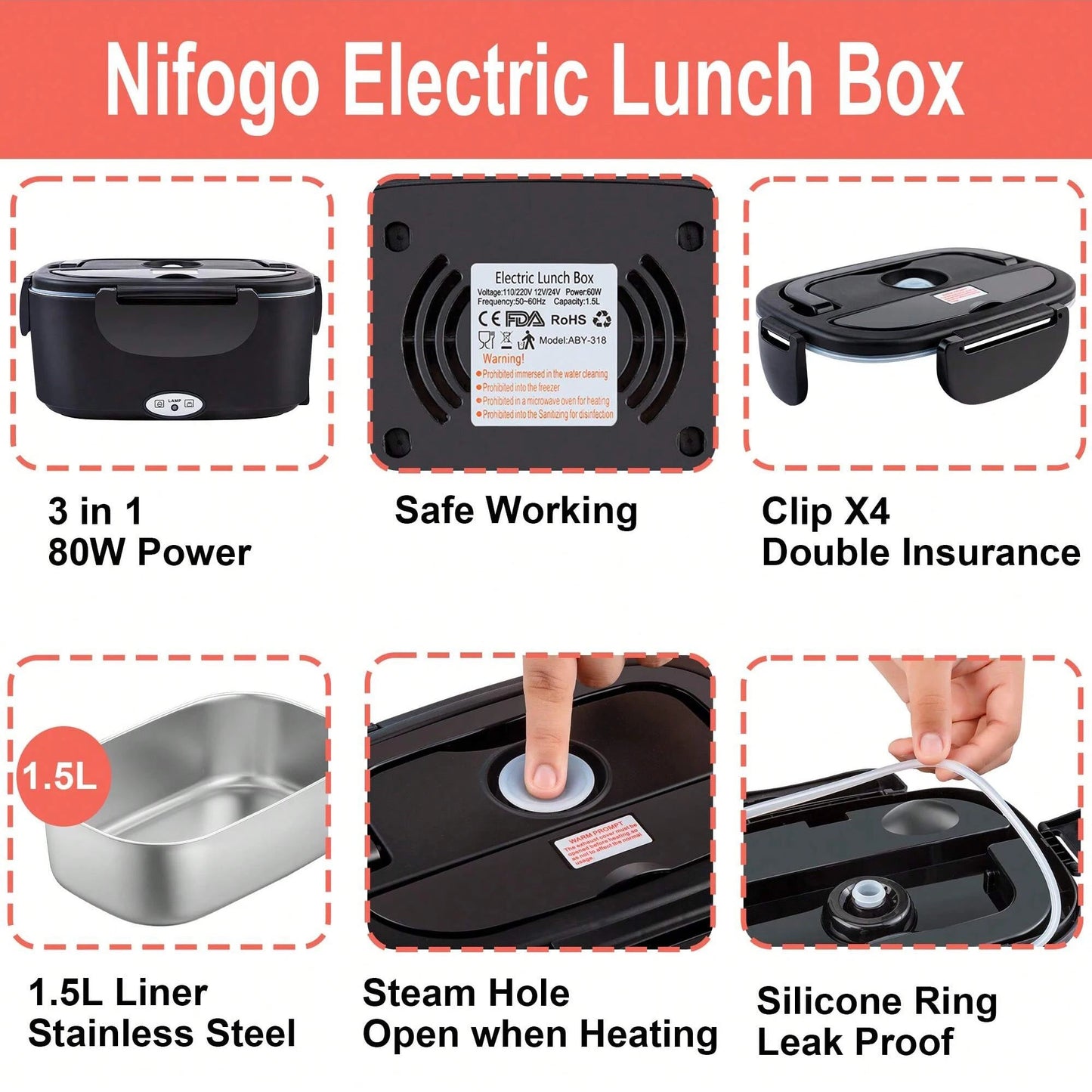 100W Electric Heating Lunch Box, 2 in 1 Car & Home Use Portable Food Warmer Heater with 304 Stainless Steel Container, Leakproof Thermal Lunch Container with Insulated Carry Bag for Office Travel - Smoothy Home