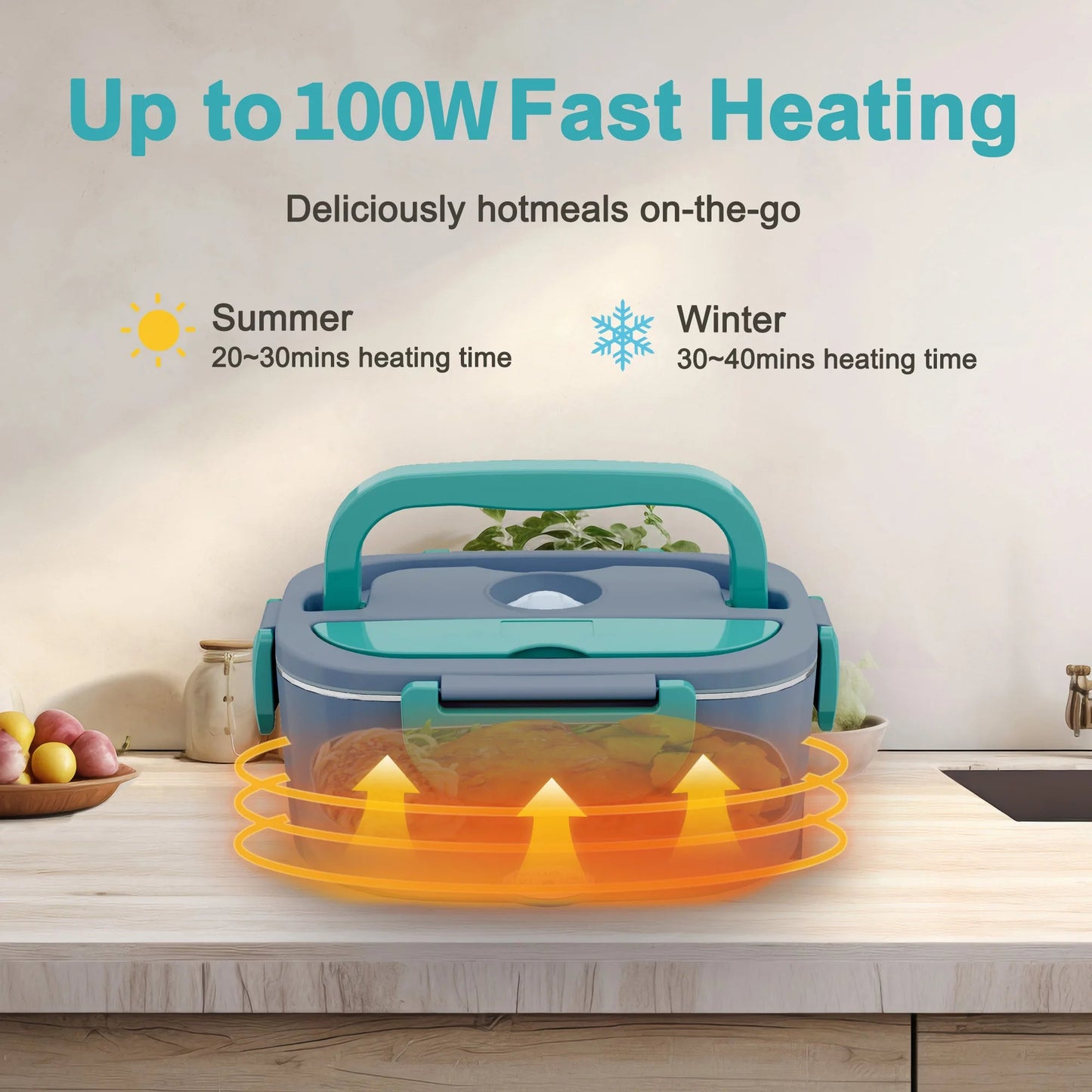 100W Electric Heating Lunch Box, 2 in 1 Car & Home Use Portable Food Warmer Heater with 304 Stainless Steel Container, Leakproof Thermal Lunch Container with Insulated Carry Bag for Office Travel - Smoothy Home