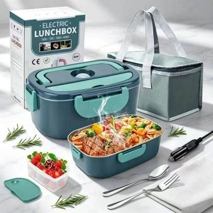 100W Electric Heating Lunch Box, 2 in 1 Car & Home Use Portable Food Warmer Heater with 304 Stainless Steel Container, Leakproof Thermal Lunch Container with Insulated Carry Bag for Office Travel - Smoothy Home