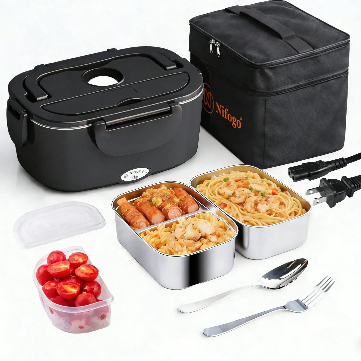 100W Electric Heating Lunch Box, 2 in 1 Car & Home Use Portable Food Warmer Heater with 304 Stainless Steel Container, Leakproof Thermal Lunch Container with Insulated Carry Bag for Office Travel - Smoothy Home