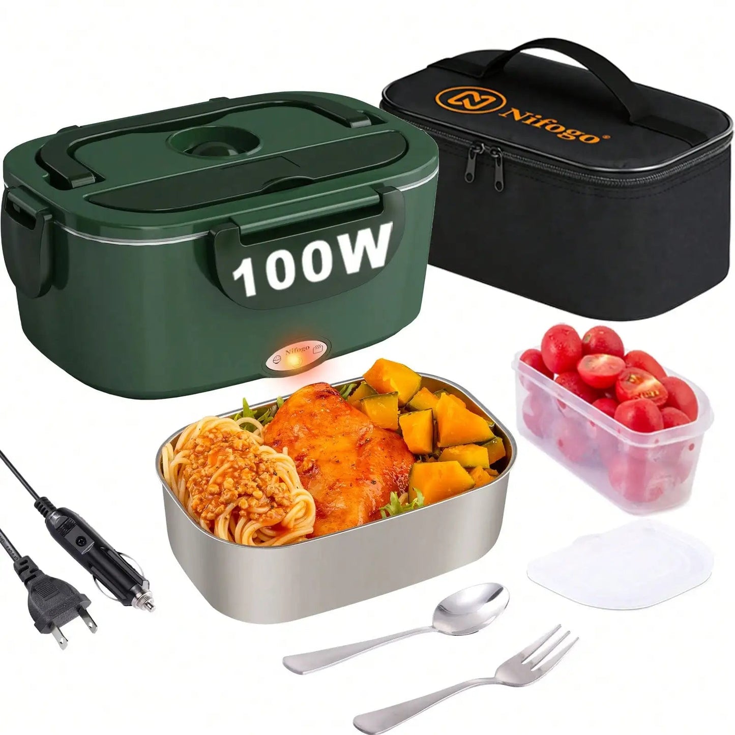 100W Electric Heating Lunch Box, 2 in 1 Car & Home Use Portable Food Warmer Heater with 304 Stainless Steel Container, Leakproof Thermal Lunch Container with Insulated Carry Bag for Office Travel - Smoothy Home