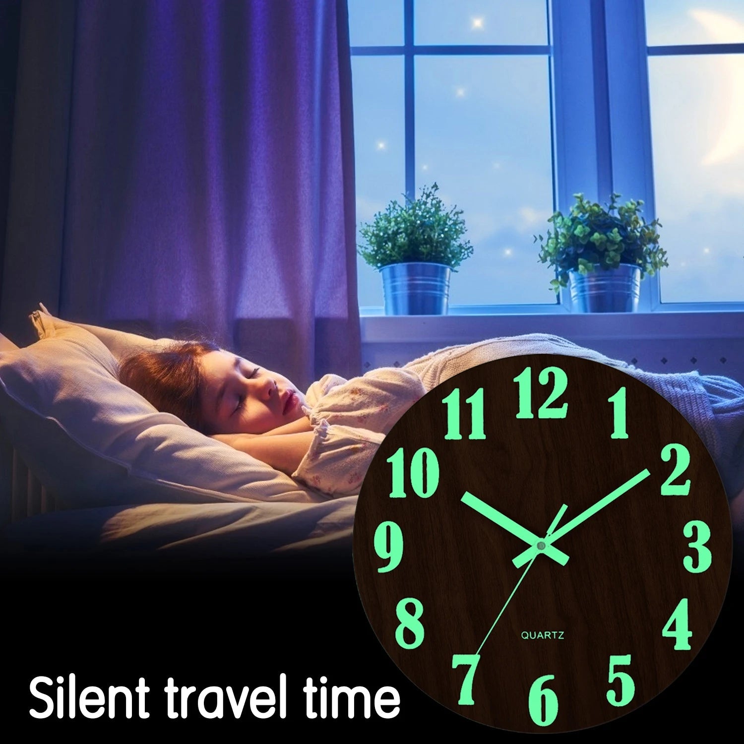 12 Inch Luminous Wall Clock Wood Silent light in dark night Nordic Fashion Wall Clock Non Ticking Clock With Night Light - Smoothy Home