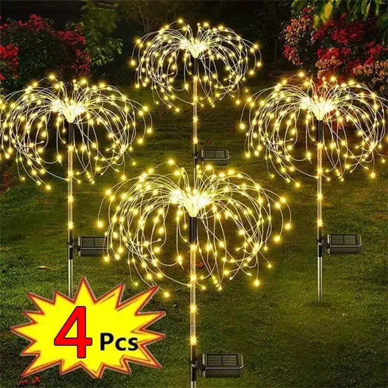 1/2/4Pcs Solar LED Firework Fairy Light Outdoor Garden Decoration Lawn Pathway Light For Patio Yard Party Christmas Wedding - Smoothy Home