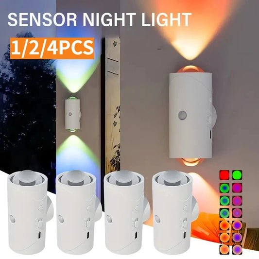 1/2/4PCS USB Rechargeable RGB LED Night Lights with Motion Sensor Wall Lamp Dimmable Ambient Light for Indoor Bedroom Porch Step - Smoothy Home