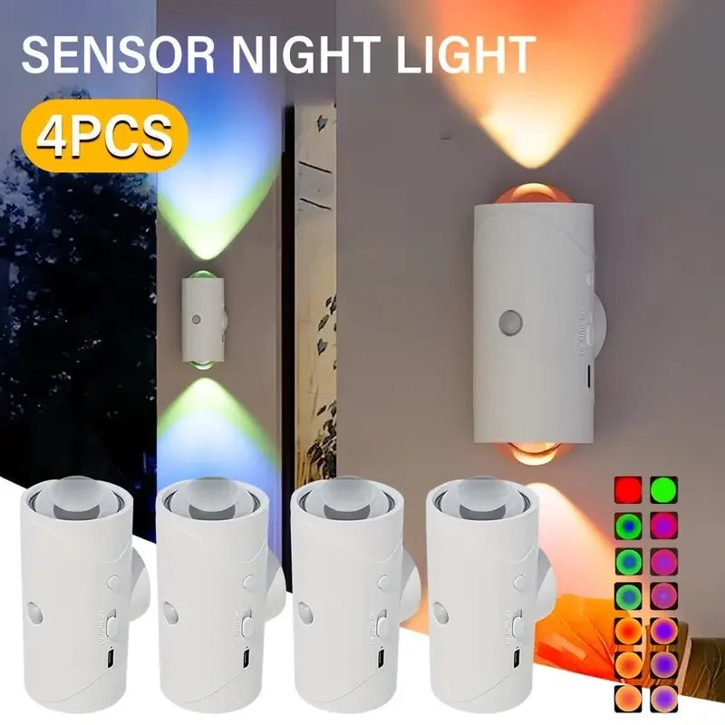 1/2/4PCS USB Rechargeable RGB LED Night Lights with Motion Sensor Wall Lamp Dimmable Ambient Light for Indoor Bedroom Porch Step - Smoothy Home