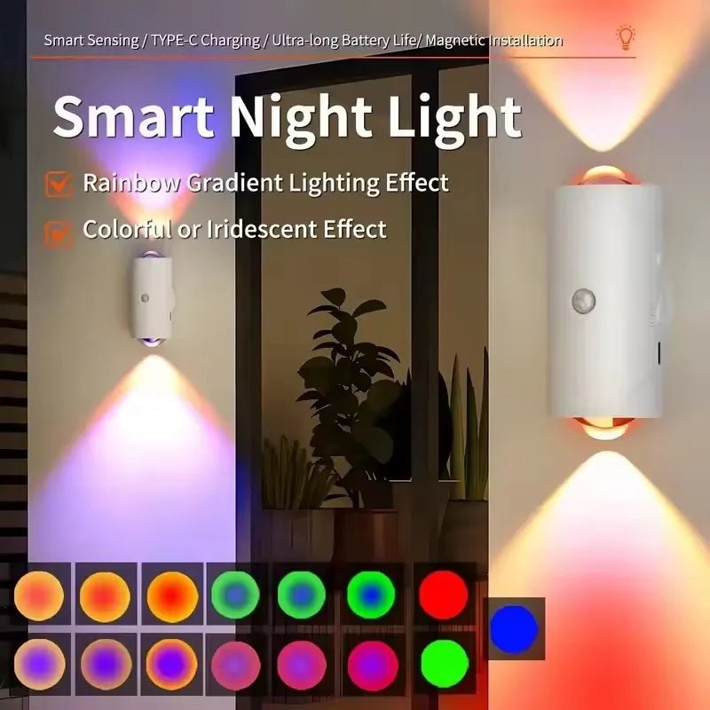 1/2/4PCS USB Rechargeable RGB LED Night Lights with Motion Sensor Wall Lamp Dimmable Ambient Light for Indoor Bedroom Porch Step - Smoothy Home