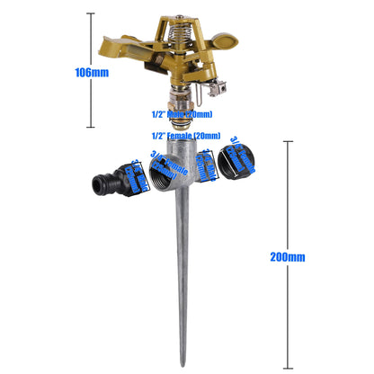 1/2"Male Thread Rotating Rocker Sprinkler Adjustable Impact Sprinkler Lawn Garden Park Orchard Field Irrigation Watering Nozzle - Smoothy Home