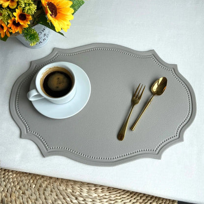 1/4/6PCS Shaped PU Placemat Set Faux Leather Kitchen Dining Table Pad Luxury Black Pink Green Place Mat Tableware Cafe Pad 식탁매트 - Smoothy Home