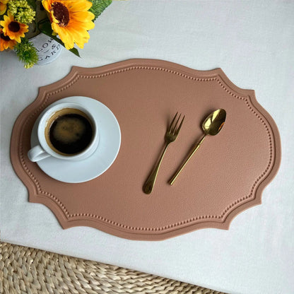 1/4/6PCS Shaped PU Placemat Set Faux Leather Kitchen Dining Table Pad Luxury Black Pink Green Place Mat Tableware Cafe Pad 식탁매트 - Smoothy Home