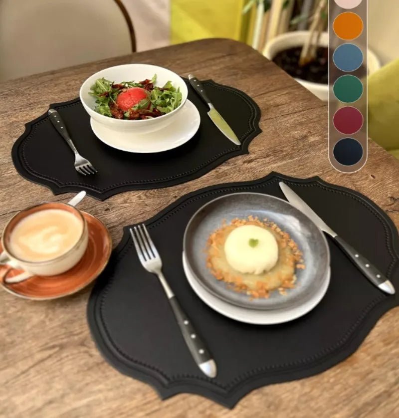 1/4/6PCS Shaped PU Placemat Set Faux Leather Kitchen Dining Table Pad Luxury Black Pink Green Place Mat Tableware Cafe Pad 식탁매트 - Smoothy Home