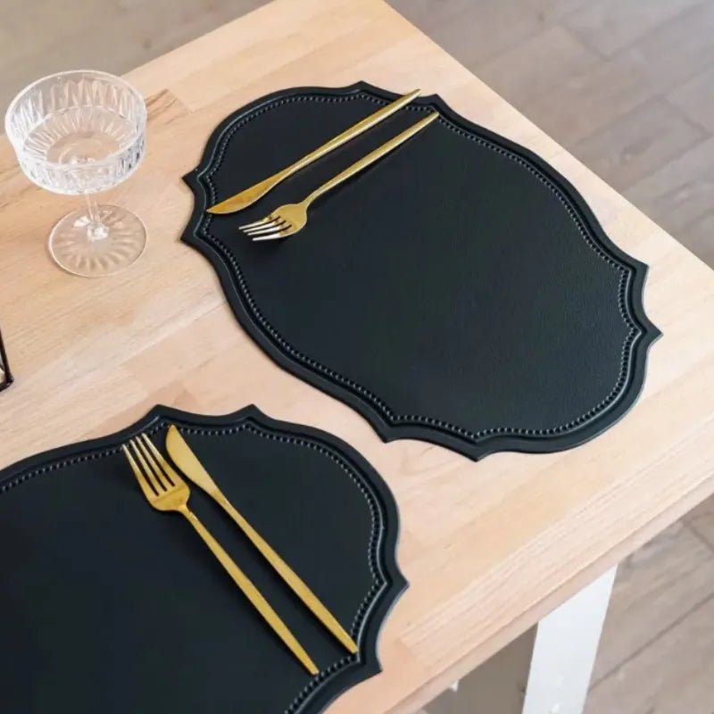 1/4/6PCS Shaped PU Placemat Set Faux Leather Kitchen Dining Table Pad Luxury Black Pink Green Place Mat Tableware Cafe Pad 식탁매트 - Smoothy Home
