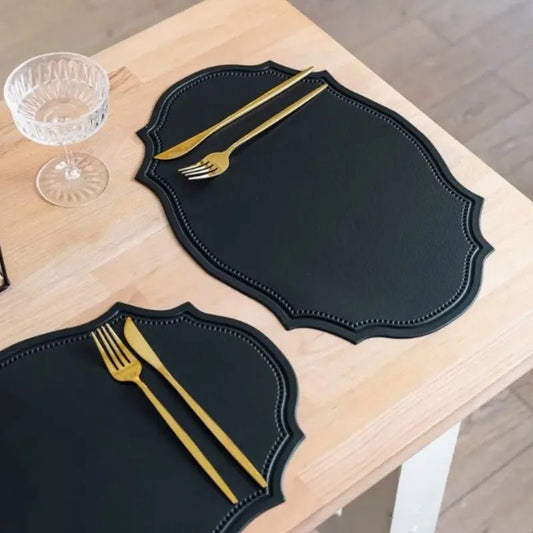 1/4/6PCS Shaped PU Placemat Set Faux Leather Kitchen Dining Table Pad Luxury Black Pink Green Place Mat Tableware Cafe Pad 식탁매트 - Smoothy Home