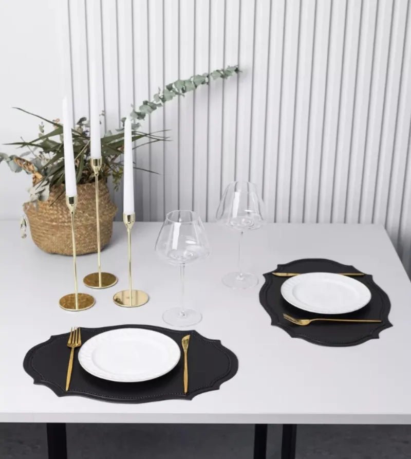 1/4/6PCS Shaped PU Placemat Set Faux Leather Kitchen Dining Table Pad Luxury Black Pink Green Place Mat Tableware Cafe Pad 식탁매트 - Smoothy Home