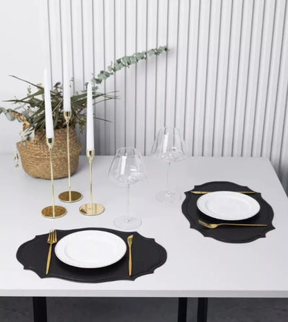 1/4/6PCS Shaped PU Placemat Set Faux Leather Kitchen Dining Table Pad Luxury Black Pink Green Place Mat Tableware Cafe Pad 식탁매트 - Smoothy Home