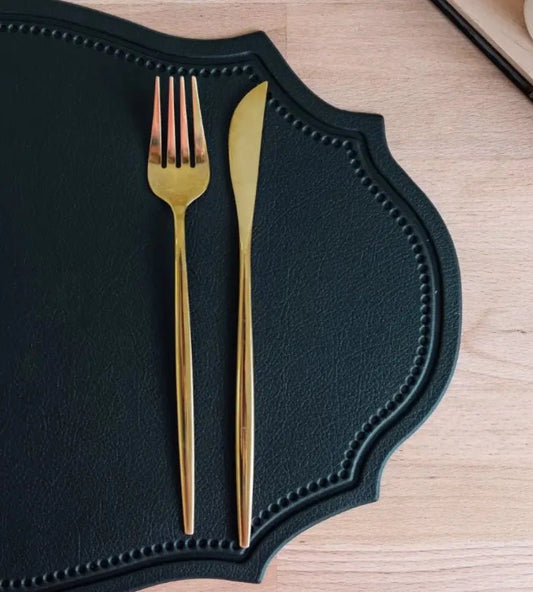 1/4/6PCS Shaped PU Placemat Set Faux Leather Kitchen Dining Table Pad Luxury Black Pink Green Place Mat Tableware Cafe Pad 식탁매트 - Smoothy Home