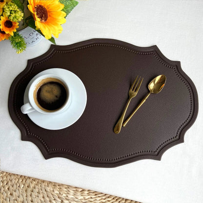 1/4/6PCS Shaped PU Placemat Set Faux Leather Kitchen Dining Table Pad Luxury Black Pink Green Place Mat Tableware Cafe Pad 식탁매트 - Smoothy Home