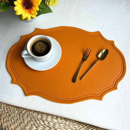 1/4/6PCS Shaped PU Placemat Set Faux Leather Kitchen Dining Table Pad Luxury Black Pink Green Place Mat Tableware Cafe Pad 식탁매트 - Smoothy Home