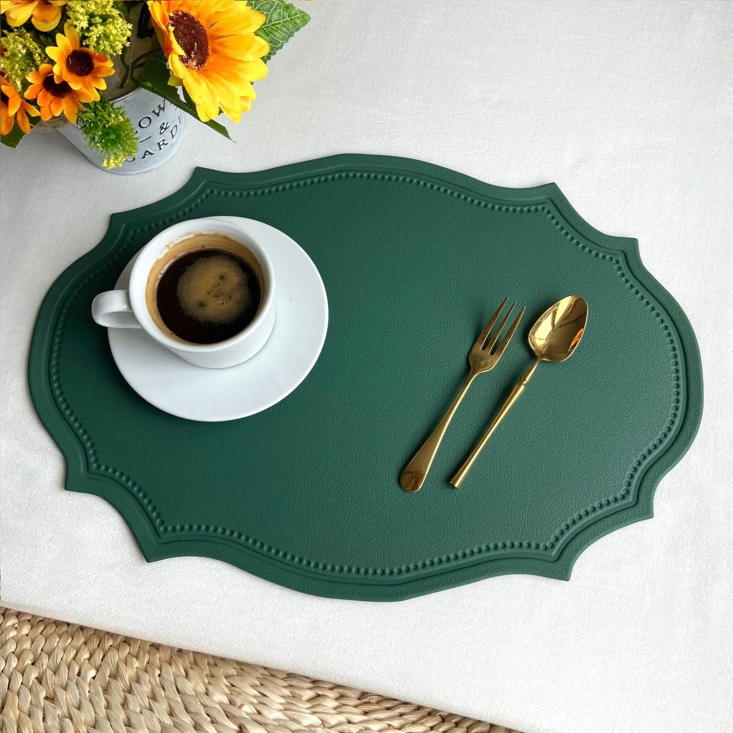 1/4/6PCS Shaped PU Placemat Set Faux Leather Kitchen Dining Table Pad Luxury Black Pink Green Place Mat Tableware Cafe Pad 식탁매트 - Smoothy Home