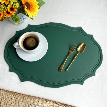 1/4/6PCS Shaped PU Placemat Set Faux Leather Kitchen Dining Table Pad Luxury Black Pink Green Place Mat Tableware Cafe Pad 식탁매트 - Smoothy Home