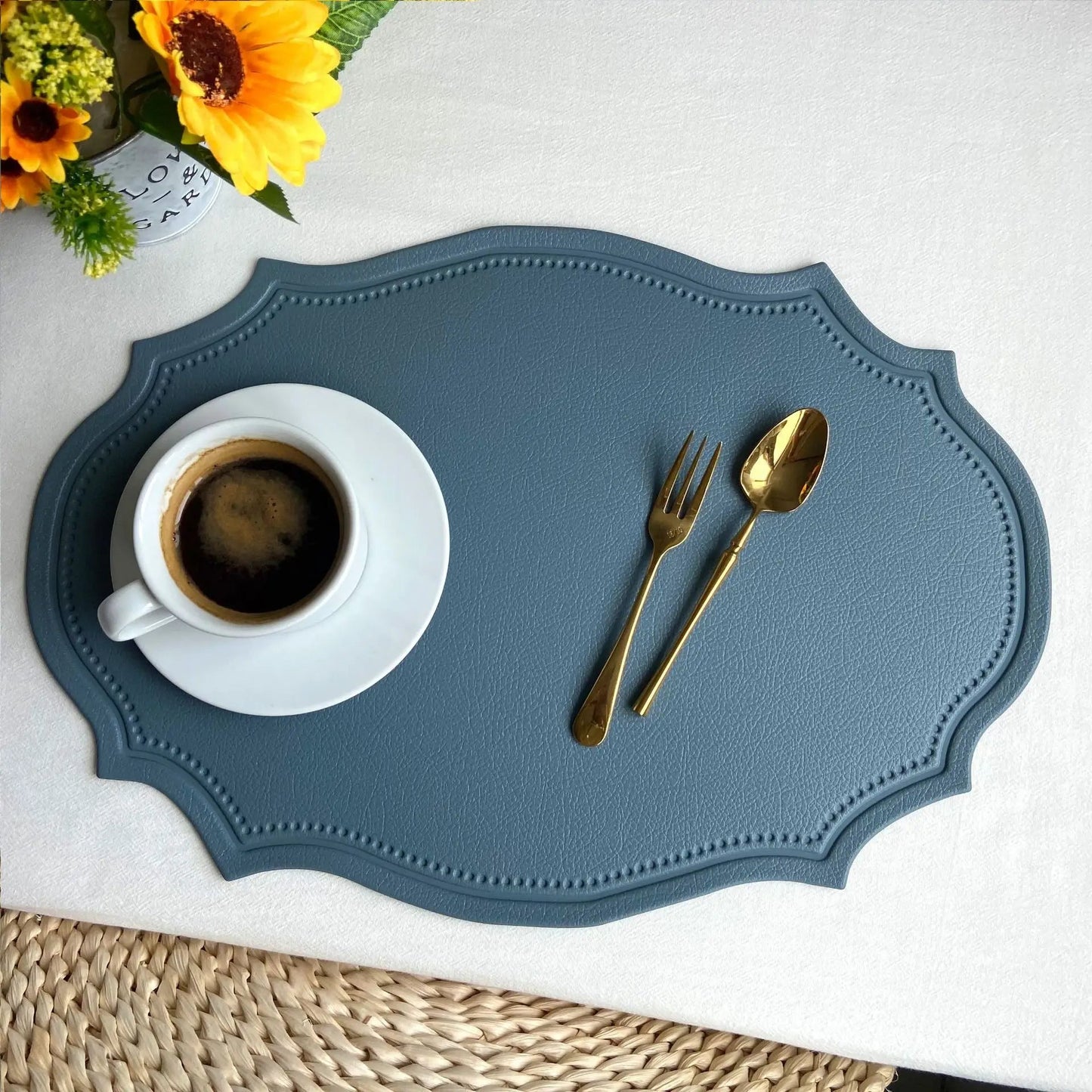 1/4/6PCS Shaped PU Placemat Set Faux Leather Kitchen Dining Table Pad Luxury Black Pink Green Place Mat Tableware Cafe Pad 식탁매트 - Smoothy Home