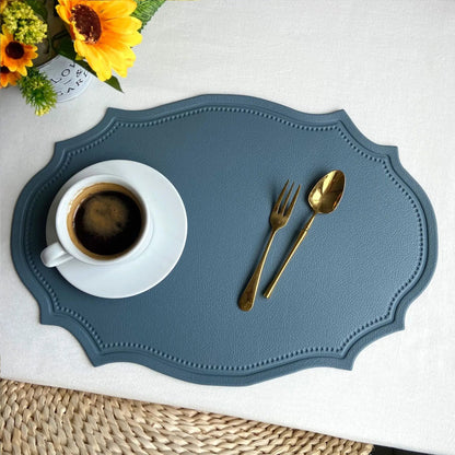 1/4/6PCS Shaped PU Placemat Set Faux Leather Kitchen Dining Table Pad Luxury Black Pink Green Place Mat Tableware Cafe Pad 식탁매트 - Smoothy Home