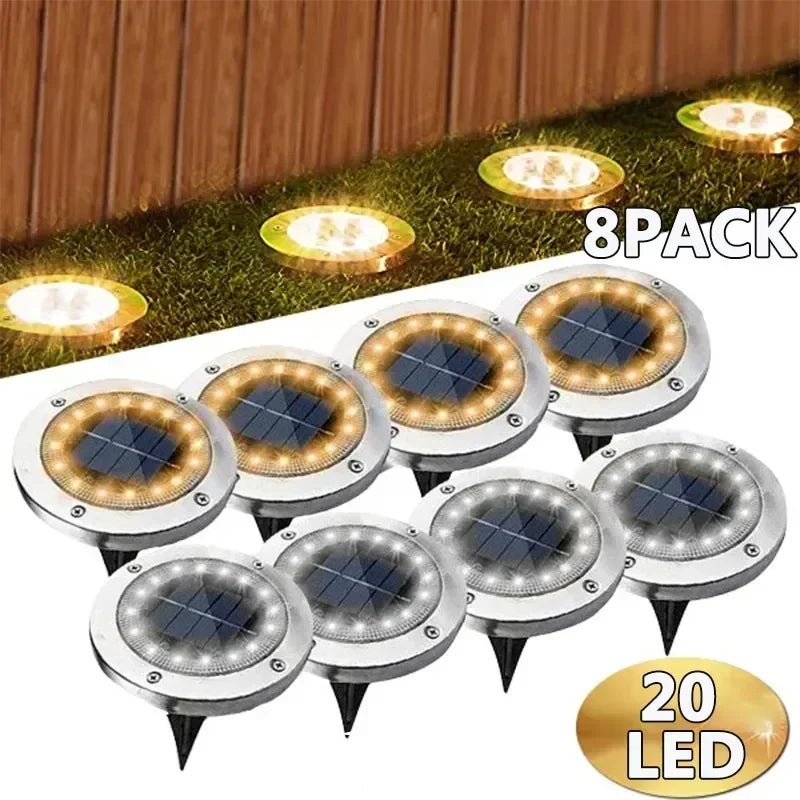 1/4/8Pcs Solar Lights Outdoor 8/20LEDs Disk Underground Lamp Spotlight Buried Solar Light for Home Garden Lawn Yard Decoration - Smoothy Home