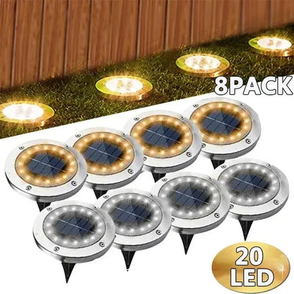 1/4/8Pcs Solar Lights Outdoor 8/20LEDs Disk Underground Lamp Spotlight Buried Solar Light for Home Garden Lawn Yard Decoration - Smoothy Home