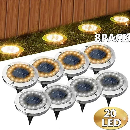 1/4/8Pcs Solar Lights Outdoor 8/20LEDs Disk Underground Lamp Spotlight Buried Solar Light for Home Garden Lawn Yard Decoration - Smoothy Home