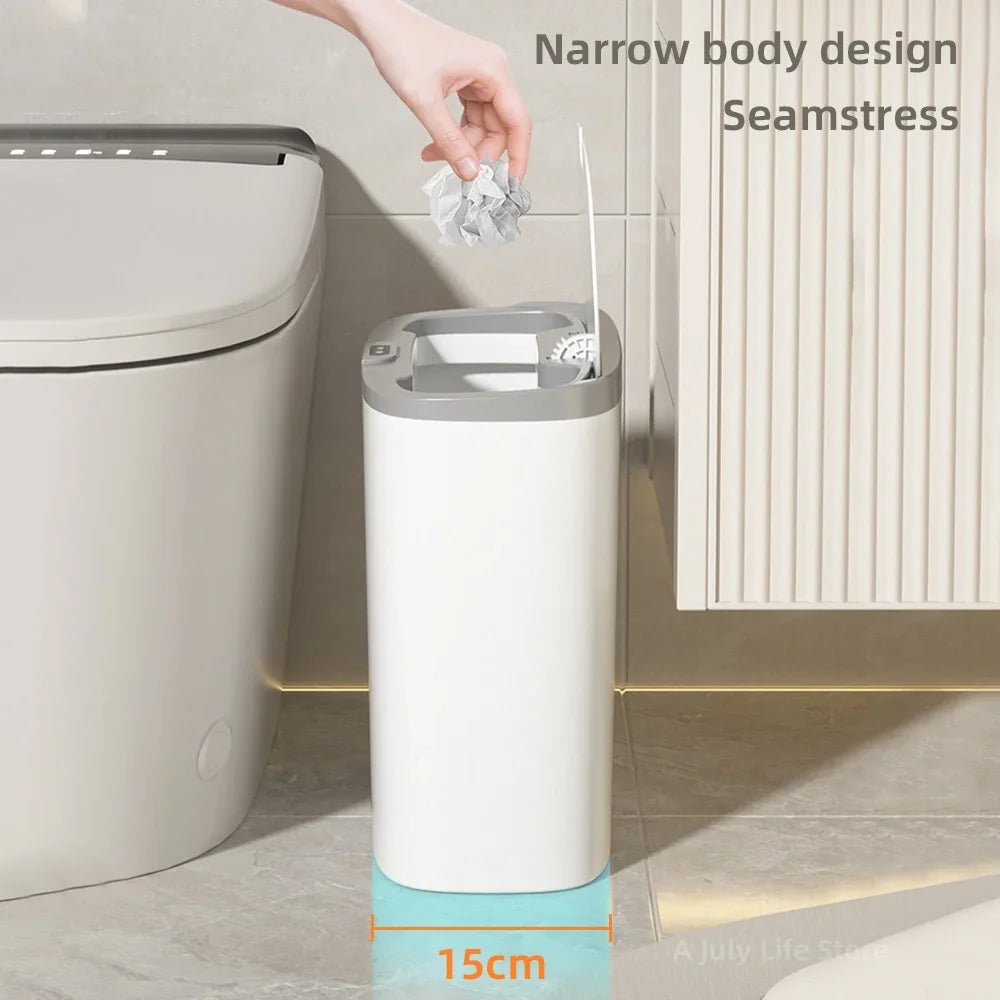 14L Smart Sensor Trash Can Wall Mounted Automatic Wastebasket Waterproof Electric Waste Bin Waste Paper Bucket Dustbin White New - Smoothy Home