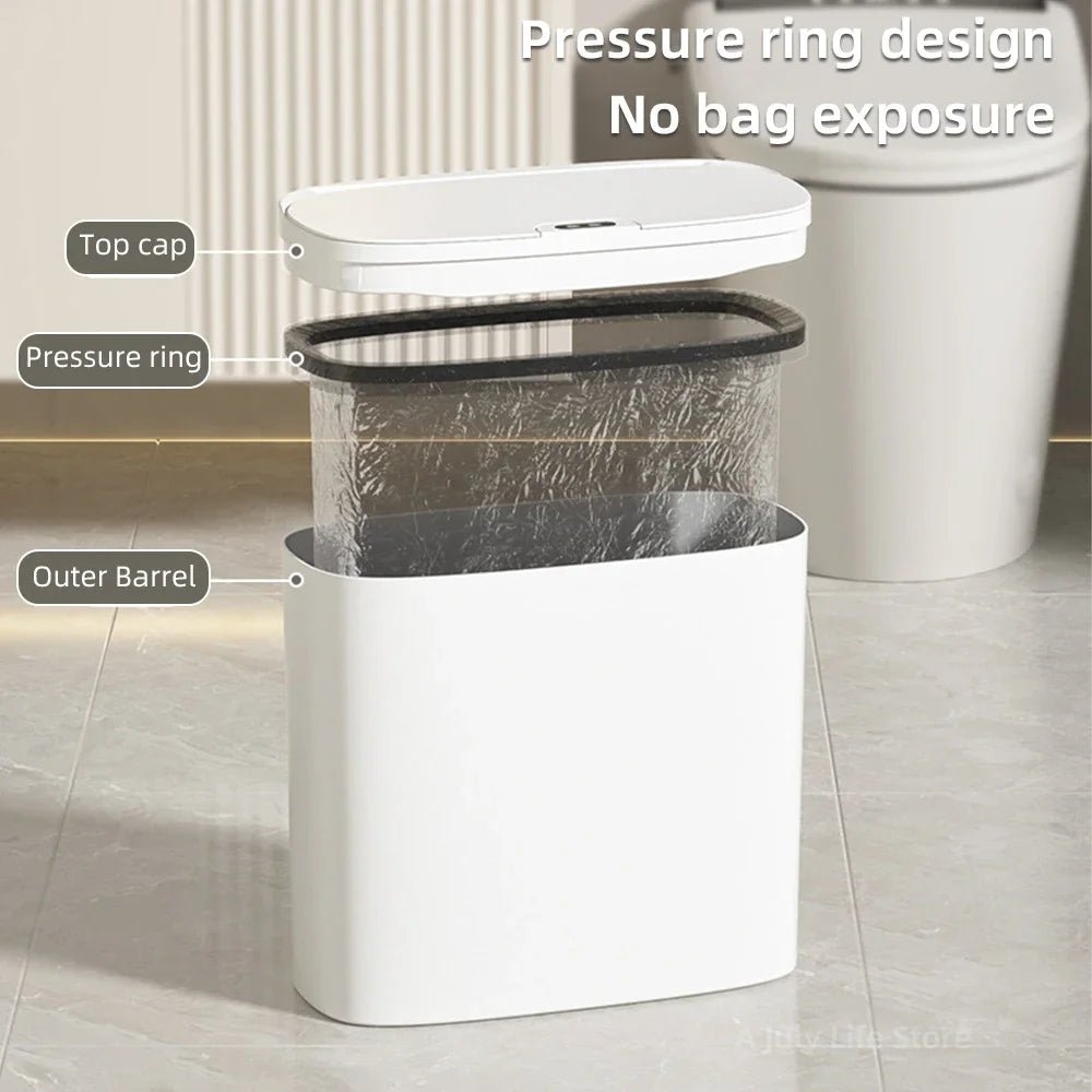 14L Smart Sensor Trash Can Wall Mounted Automatic Wastebasket Waterproof Electric Waste Bin Waste Paper Bucket Dustbin White New - Smoothy Home