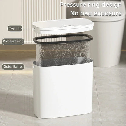 14L Smart Sensor Trash Can Wall Mounted Automatic Wastebasket Waterproof Electric Waste Bin Waste Paper Bucket Dustbin White New - Smoothy Home