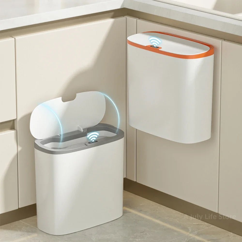 14L Smart Sensor Trash Can Wall Mounted Automatic Wastebasket Waterproof Electric Waste Bin Waste Paper Bucket Dustbin White New - Smoothy Home