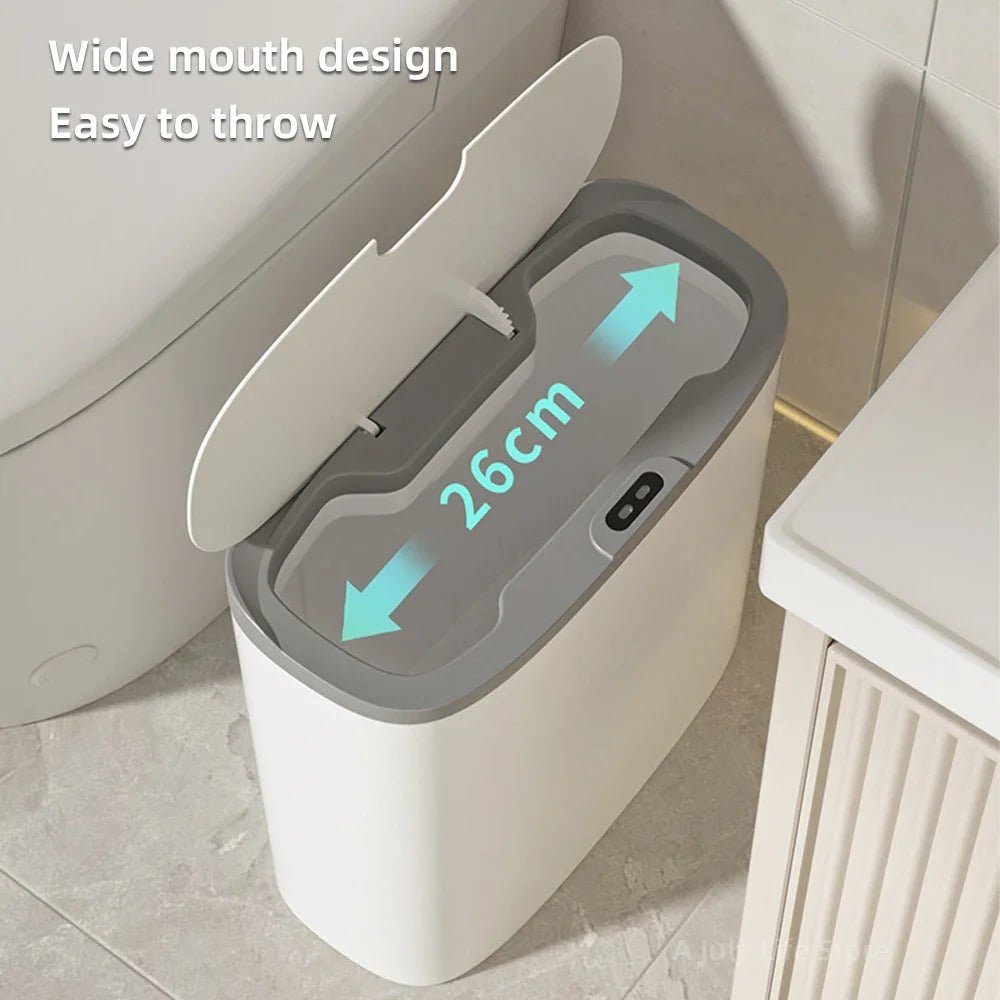 14L Smart Sensor Trash Can Wall Mounted Automatic Wastebasket Waterproof Electric Waste Bin Waste Paper Bucket Dustbin White New - Smoothy Home