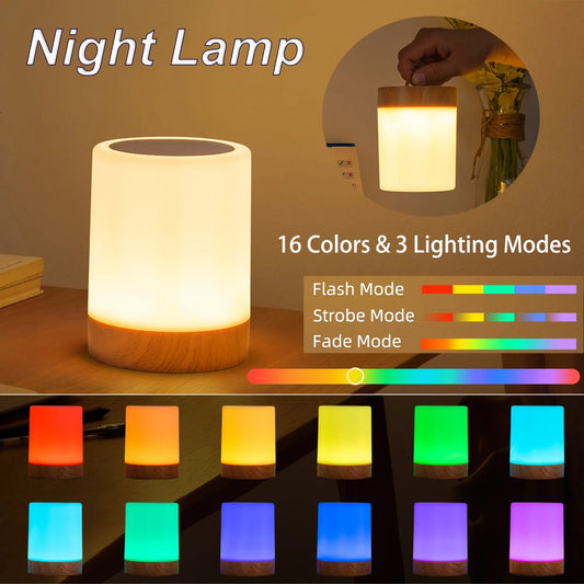 16 Colors Smart Touch Bedside Table Lamp RGB USB Rechargeable Night Light Desk Lamp Bedroom Decoration Gift Dining Table Light - Smoothy Home