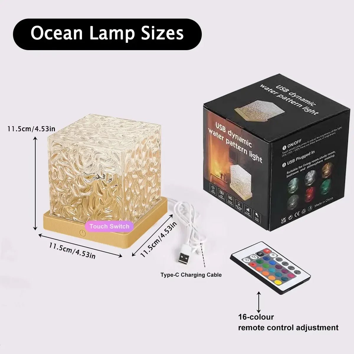 16Colors Ocean Wave Aurora Projector Light Touch LED Night Light Remote Dimmable Auto Rotating USB-C Powered Gift - Smoothy Home