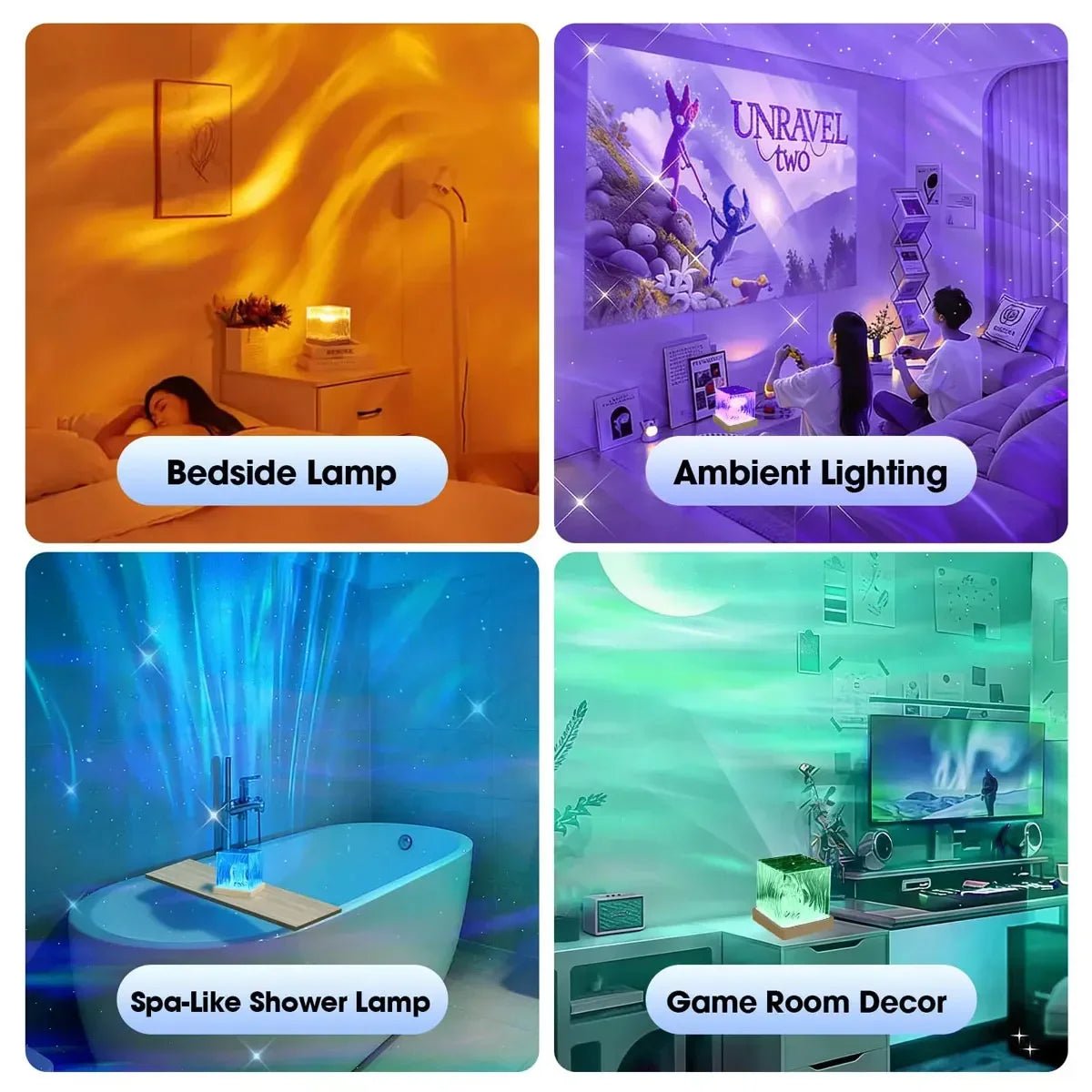 16Colors Ocean Wave Aurora Projector Light Touch LED Night Light Remote Dimmable Auto Rotating USB-C Powered Gift - Smoothy Home
