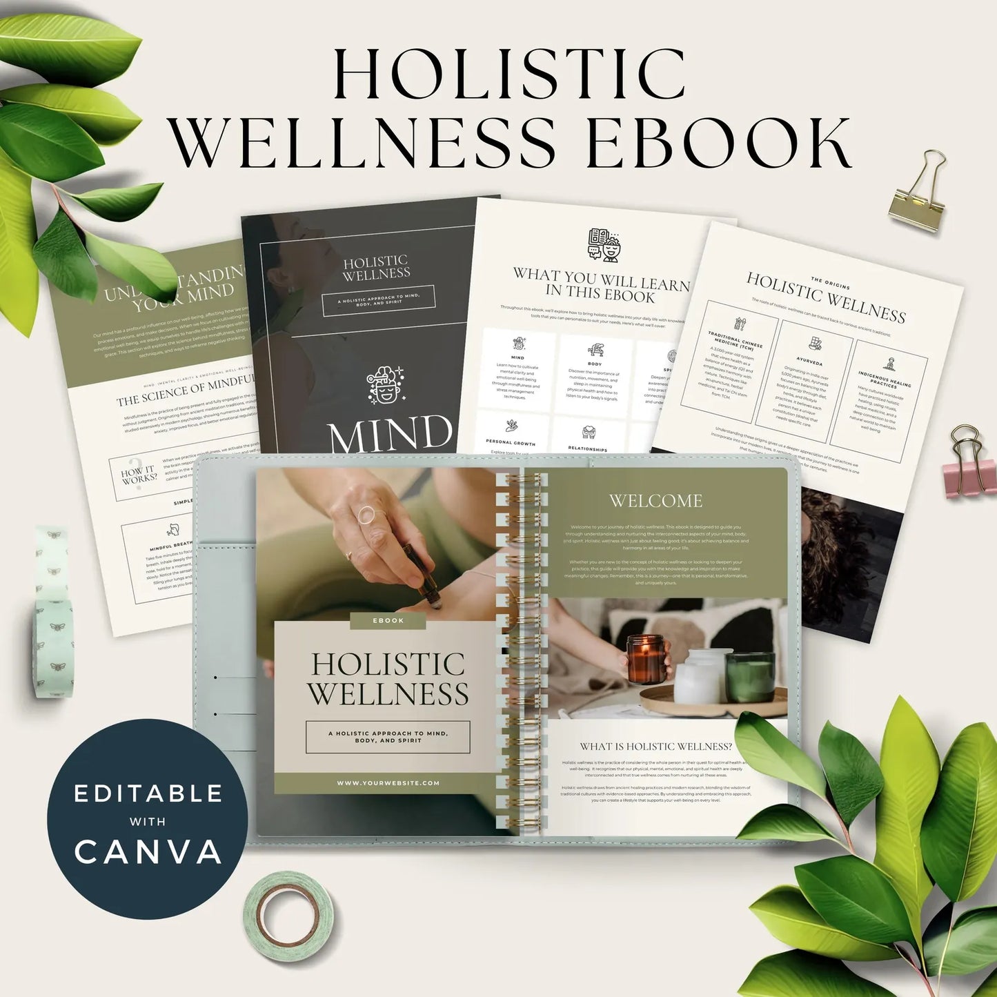 Holistic Wellness Ebook | Editable Canva Template | Mind, Body & Spirit Guide | Done-For-You Lead Magnet