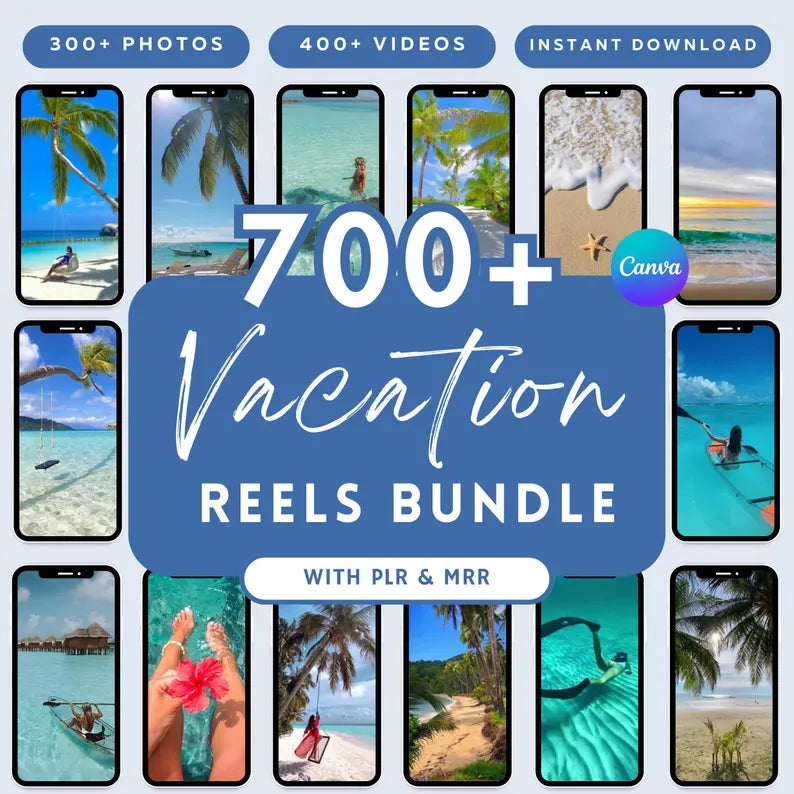 700+ Vacation Reels Bundle | 400+ Videos + 300+ Photos | Canva Templates with PLR & MRR