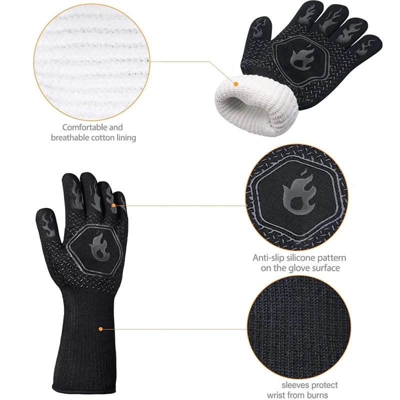 1PC / 1 Pair Oven Gloves, Oven Mitts, Heat Resistant Fireproof Non-Slip Silicone BBQ Grill Gloves for Cooking Barbecue Baking - Smoothy Home
