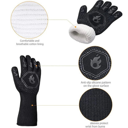 1PC / 1 Pair Oven Gloves, Oven Mitts, Heat Resistant Fireproof Non-Slip Silicone BBQ Grill Gloves for Cooking Barbecue Baking - Smoothy Home
