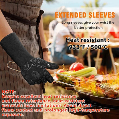 1PC / 1 Pair Oven Gloves, Oven Mitts, Heat Resistant Fireproof Non-Slip Silicone BBQ Grill Gloves for Cooking Barbecue Baking - Smoothy Home