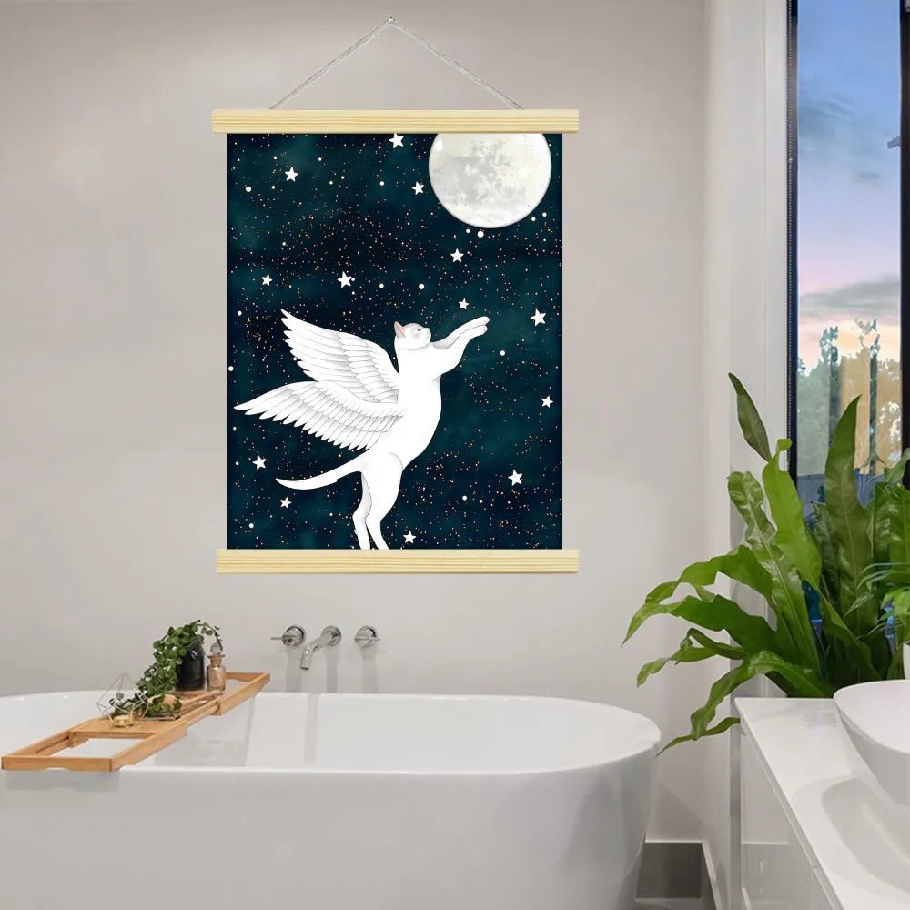 1pc 2D Flat Frameless Phoenix Fire Animal Canvas Art Scroll Hanging Posters Print,Modern Mythical Firebird Wall Decor - Smoothy Home
